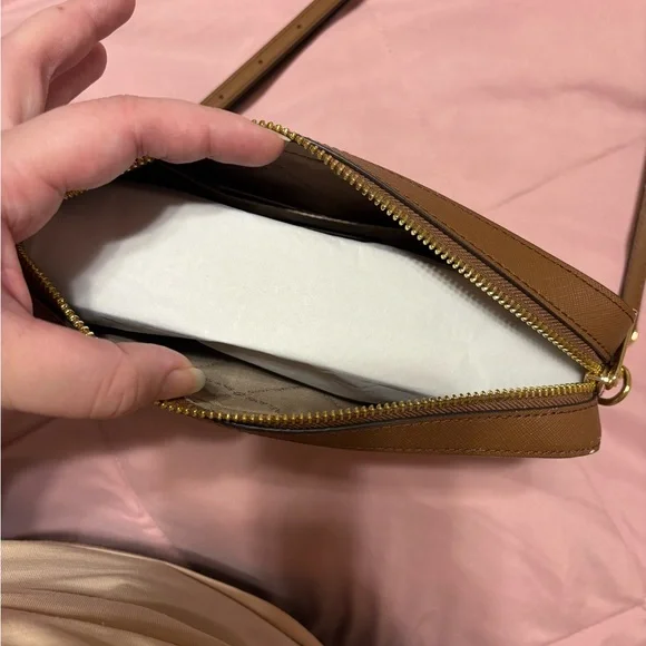 Michael Kors White and Brown Crossbody Bag with Gold-Tone Hardware - Picture 4 of 10